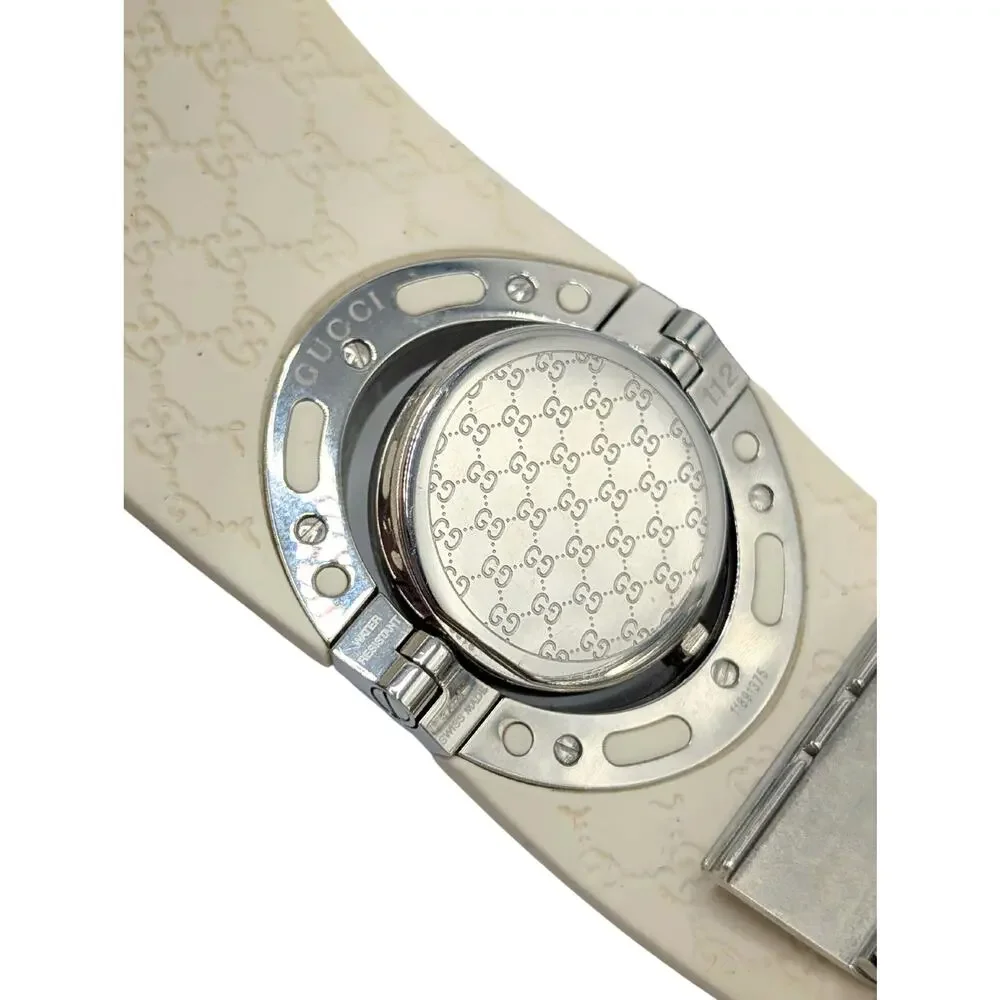 Gucci Cream Monogram GG Rubber Stainless Steel Twirl Watch